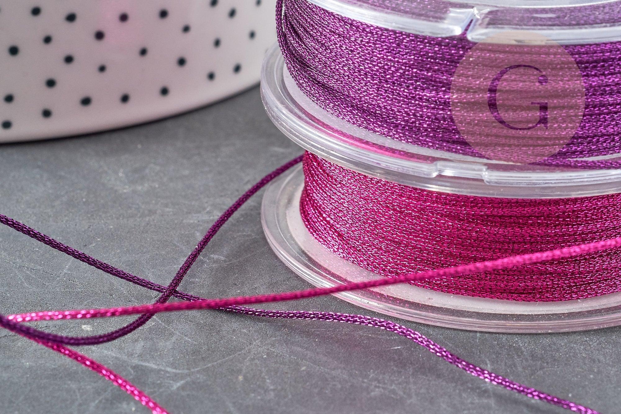 Cordon rose fuchsia Métallisé tressé polyester 1mm, cordon métallisé pour bijoux, x1 mètre (G8172)