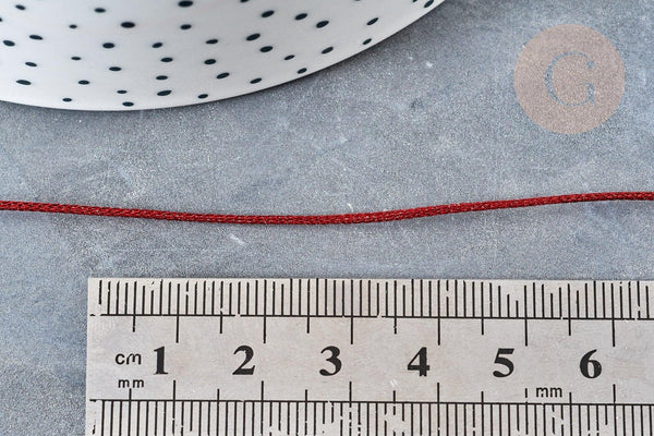 Cordon rouge métalisé tressé cuivre polyester 1mm, x1 mètre (G8175)