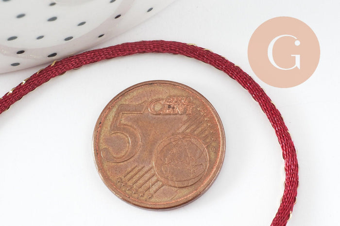 Cordon rouge or, fabrication bijoux,ruban mariage, scrapbooking, largeur 1.8mm, x1 mètre (G8244)