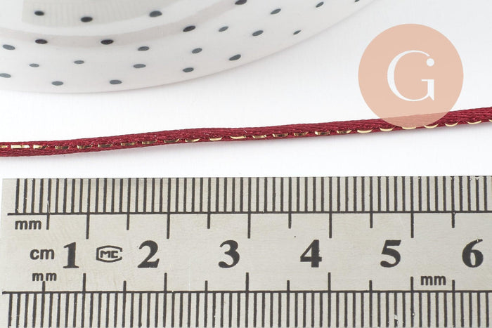 Cordon rouge or, fabrication bijoux,ruban mariage, scrapbooking, largeur 1.8mm, x1 mètre (G8244)