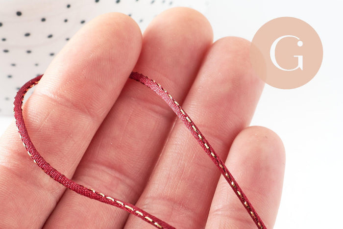 Cordon rouge or, fabrication bijoux,ruban mariage, scrapbooking, largeur 1.8mm, x1 mètre (G8244)