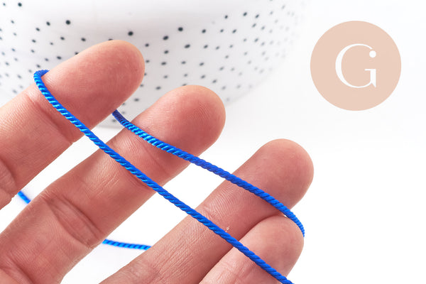 Cordon satiné torsadé bleu roi 2mm, x1 mètre (G10886)
