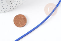 Cordon suédé bleu roi à paillettes imitation cuir 3-4mm, x1 mètre (G0780)