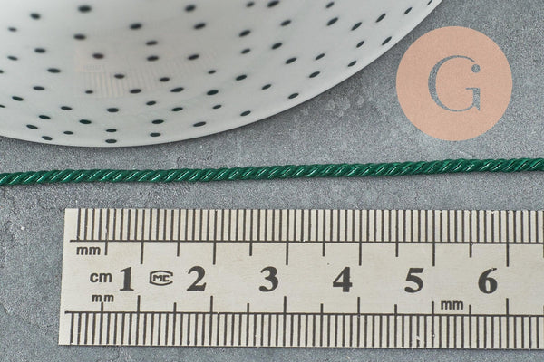 Cordon torsadé satiné vert foncé 2mm, x1 mètre (G0463)
