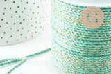 Cordon tressé Vert Jaune turquoise or 1.5mm x1 mètre G9731
