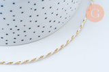 Cordon tressé blanc beige fil doré 1.5mm-2mm, x1 mètre (G6069)