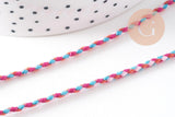 Cordon tressé blanc rose bleu 2mm, cordon pour bijoux,cordon multicolore scrapbooking, x1 mètre,G5938