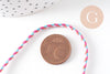 Cordon tressé blanc rose bleu 2mm, cordon pour bijoux,cordon multicolore scrapbooking, x1 mètre,G5938