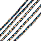 Cordon tressé bleu beige fil doré 2mm, x1 mètre (G5808)