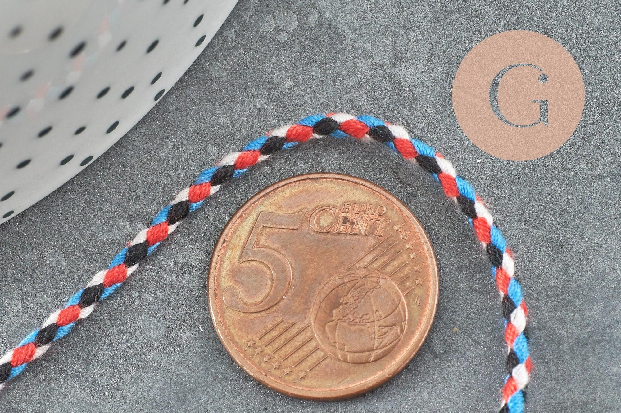 Cordon tressé bleu blanc rouge turquoise 2mm,cordon multicolore scrapbooking,corde décoration, x1 mètre G5859