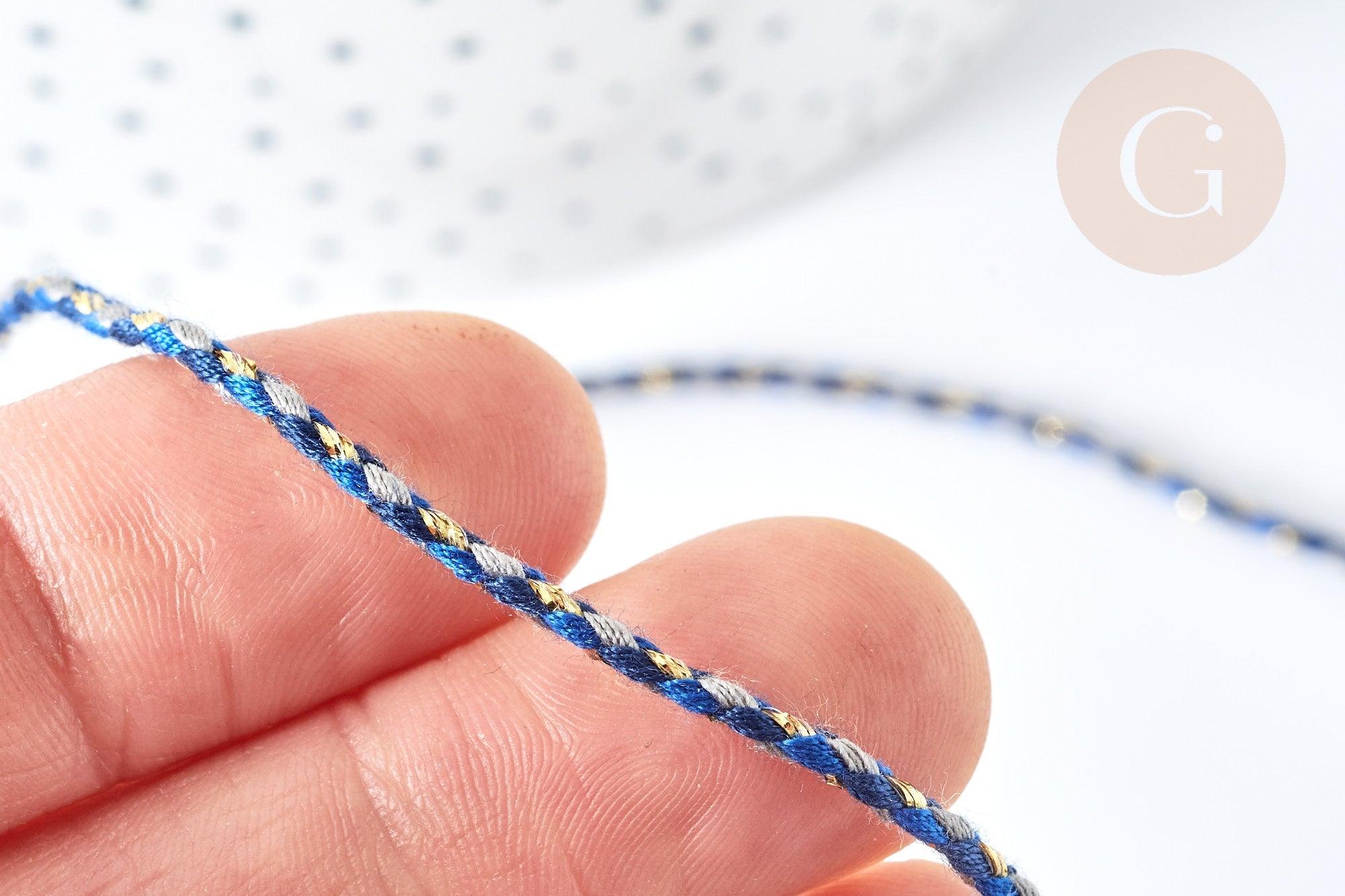 Cordon tressé bleu fil doré 1.5mm-2mm,cordon multicolore scrapbooking,corde décoration, x 1Mètre G8121