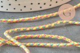 Cordon tressé jaune fluo bleu rose polyester 2mm, x1 mètre (G5937)