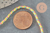 Cordon tressé jaune fluo bleu rose polyester 2mm, x1 mètre (G5937)