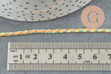 Cordon tressé jaune fluo bleu rose polyester 2mm, x1 mètre (G5937)