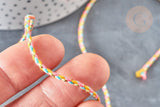 Cordon tressé jaune rose turquoise fil doré 1.5mm-2mm, x1 mètre (G8124)