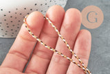Cordon tressé marron beige fil doré polyester 2mm, x1 mètre (G6210)