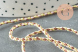 Cordon tressé marron jaune fluo fil doré, cordon pour bijoux,cordon multicolore scrapbooking, x1 mètre (G6211)