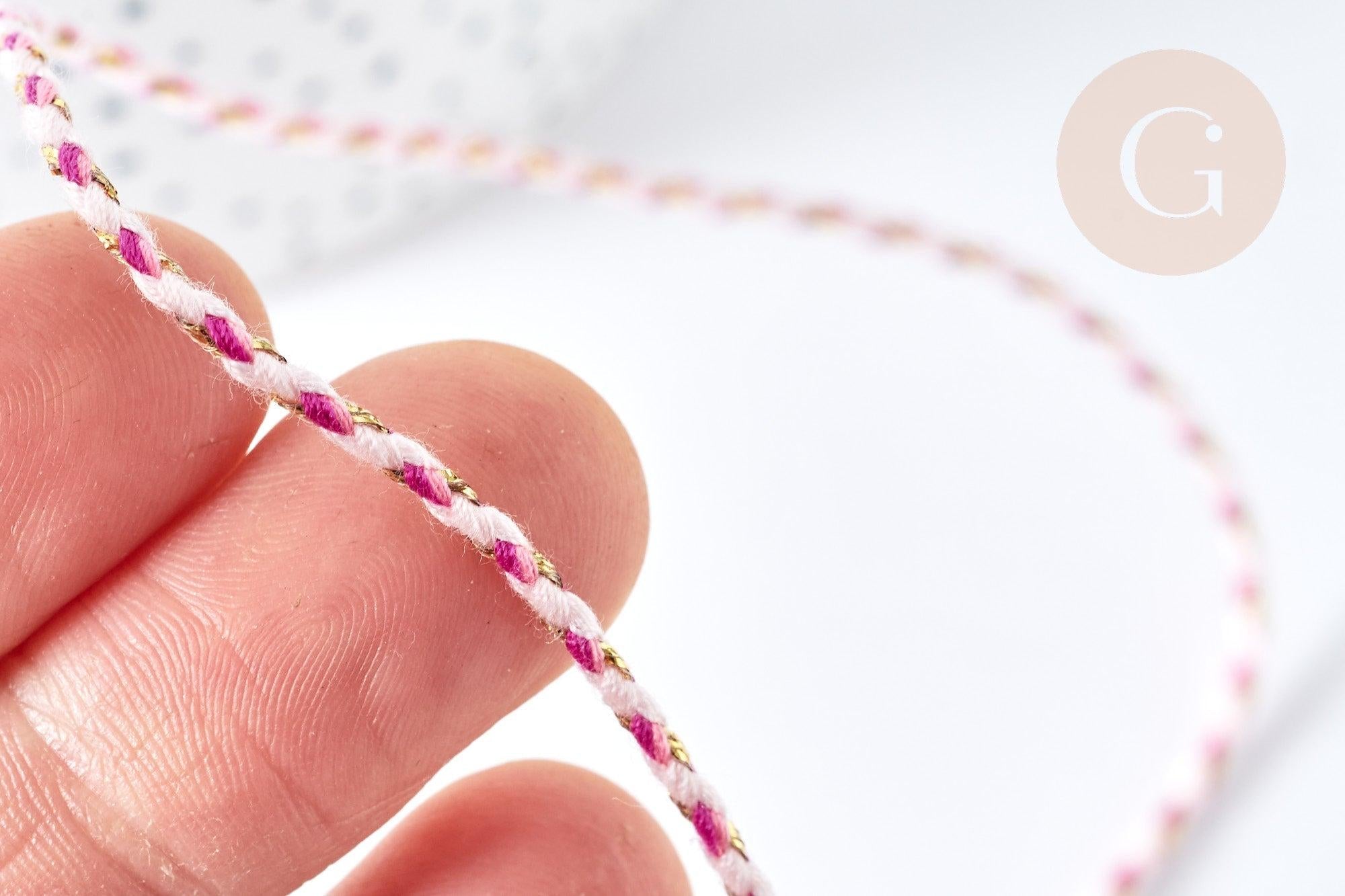 Cordon tressé rose clair fil doré 1.5mm-2mm,cordon multicolore scrapbooking,corde décoration, x 1Mètre G8123