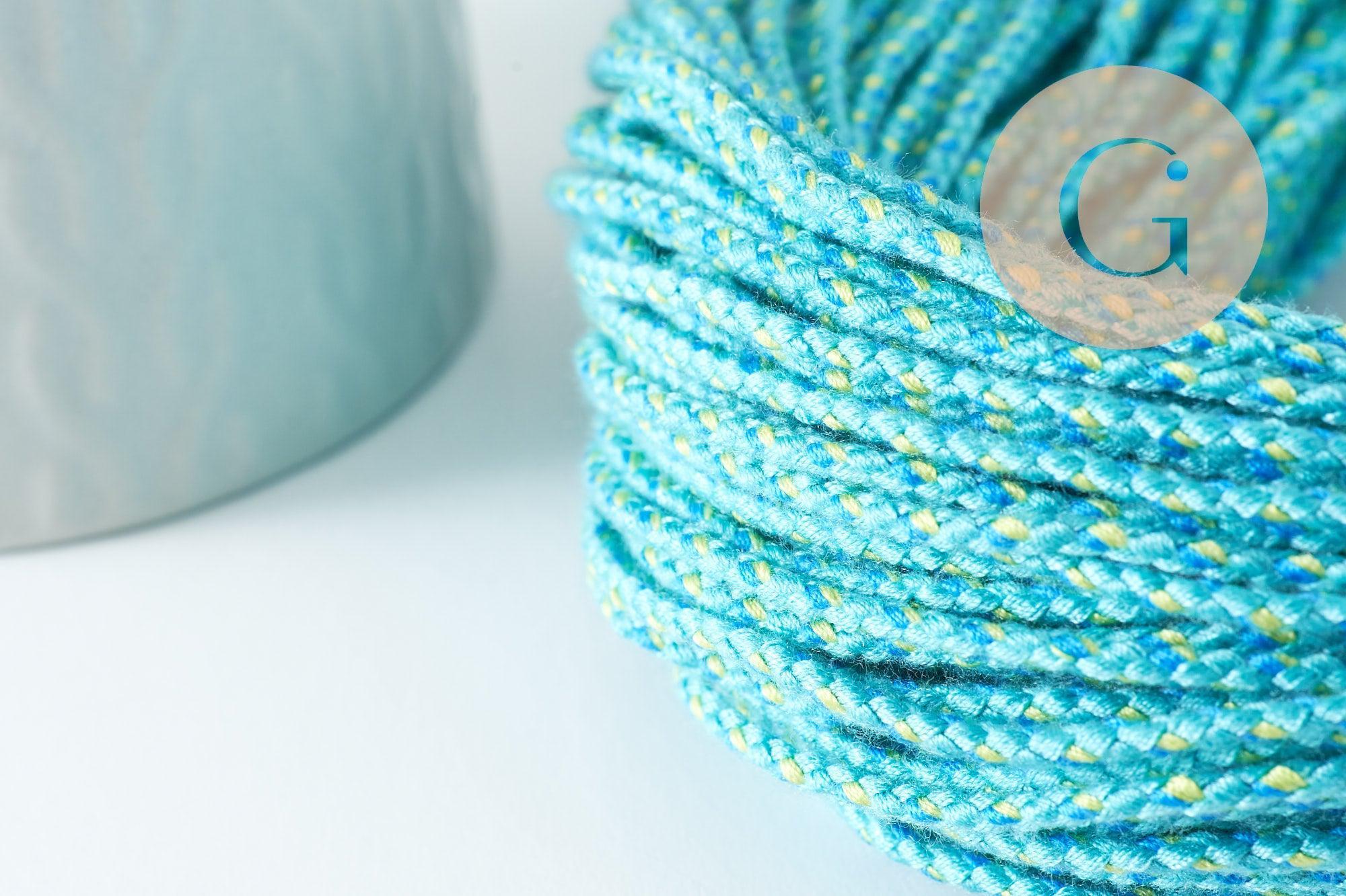 Cordon tressé turquoise et vert 2mm, cordon pour bijoux et scrapbooking, x 1 mètre (G9502)