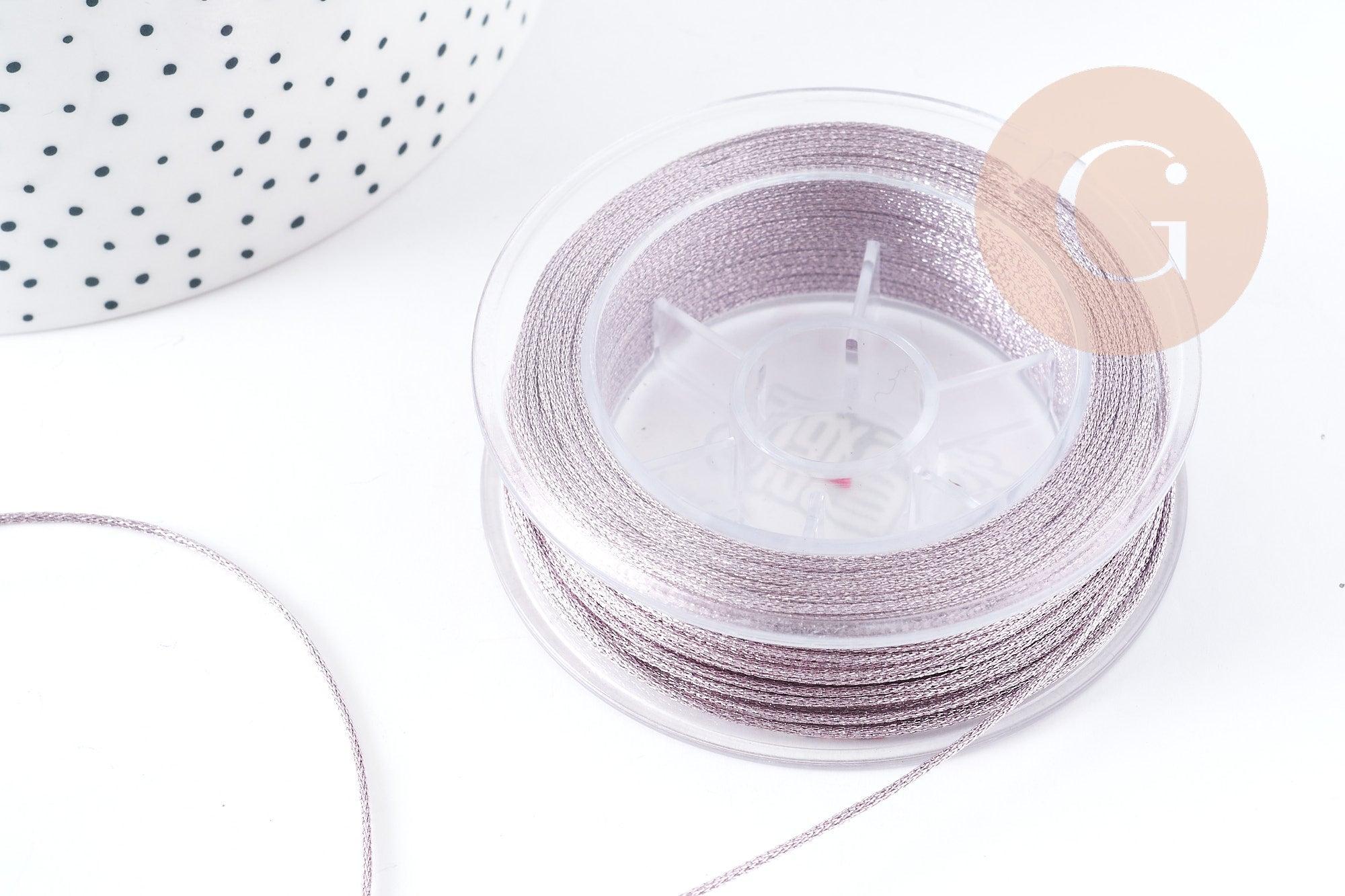 Cordon violet métallisé polyester 1mm, fil pour bijoux noeud coulissant, x1 mètre (G9095)
