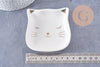 Coupelle présentoir à bijoux tête de chat porcelaine blanche et or 85mm, x1 (G10330)