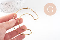 Créole lettre C acier doré, bijoux acier inoxydable, création bijoux, oreille percée,sans nickel, boucles acier, 75.5mm,la paire (G4286)