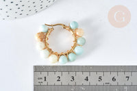 Créoles Amazonite naturelle ronde acier doré 32.5mm, idée cadeau femme, la paire, (G7399)