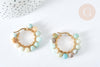Créoles Amazonite naturelle ronde acier doré 32.5mm, idée cadeau femme, la paire, (G7399)