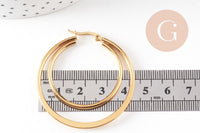 Créoles double acier inoxydable 304 doré 46mm, la paire (G1311)