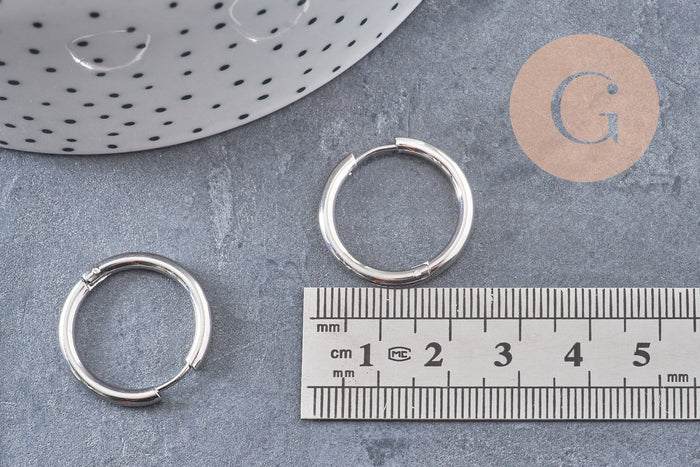 Créoles fine acier 304 inoxydable platine 23mm, x1 paire (G10864)