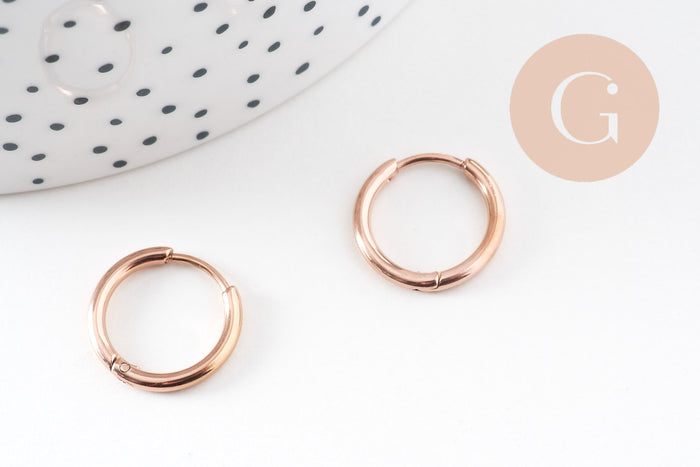 Créoles fine acier 316 inoxydable or rose IP 17mm, x1 paire (G10895)