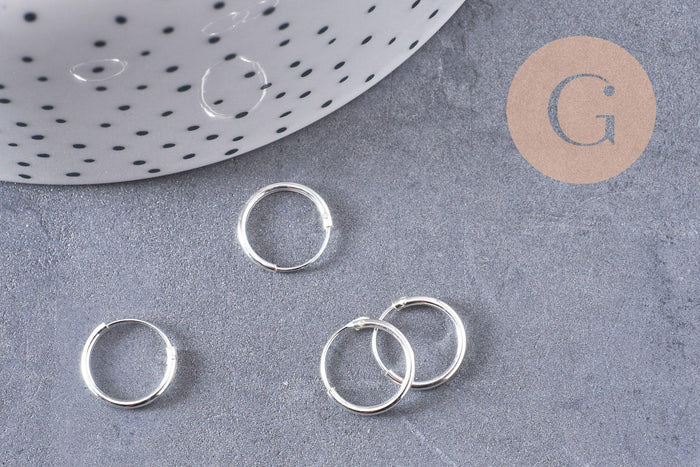 Créoles fine argent 925 massif 12mm, x1 paire (G5410)