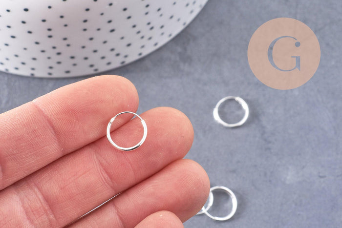 Créoles fine argent 925 massif 12mm, x1 paire (G5410)