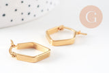 Créoles géométrique acier doré, boucles losange,sans nickel, boucles acier, 16mm, la paire (G2325)