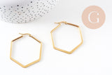 Créoles géométrique acier doré, boucles losange,sans nickel, boucles acier, 32mm la paire (G2297)