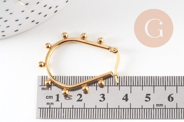 Créoles goutte acier doré boules, oreille percée,sans nickel, boucles acier, 36.2mm la paire, (G4202)