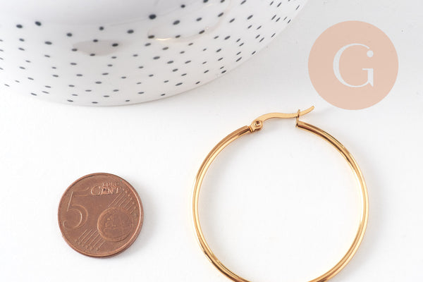 Créoles grande acier doré, bijoux doré,sans nickel, boucles acier, 44-46mm la paire (G6732)