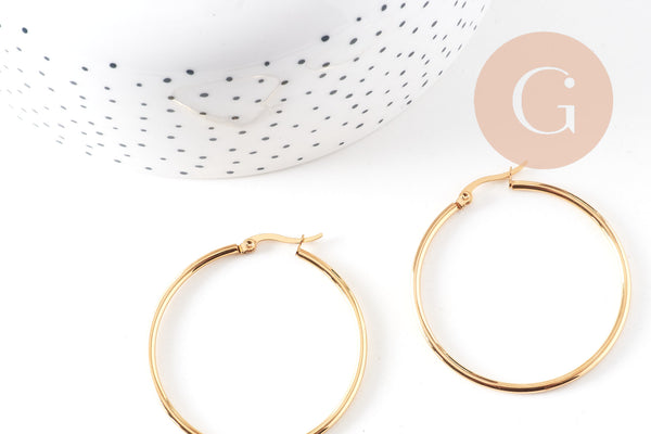 Créoles grande acier doré, bijoux doré,sans nickel, boucles acier, 44-46mm la paire (G6732)