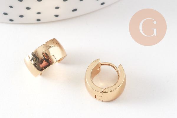 Créoles large acier doré 18k, bijoux doré,17.5mm, la paire (G4260)