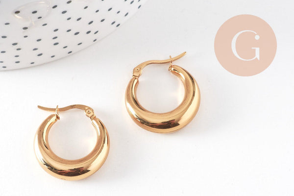 Créoles minimalistes acier doré, bijoux doré, boucles,sans nickel,boucles acier, 23mm, la paire, (G2012)