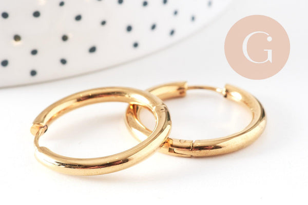 Créoles minimalistes acier doré, boucles,sans nickel,boucles acier, 25mm la paire (G0925)