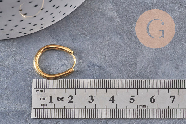 Oval hoop earrings in 201 stainless steel with platinum plating, 20.5mm, the pair VALIDE