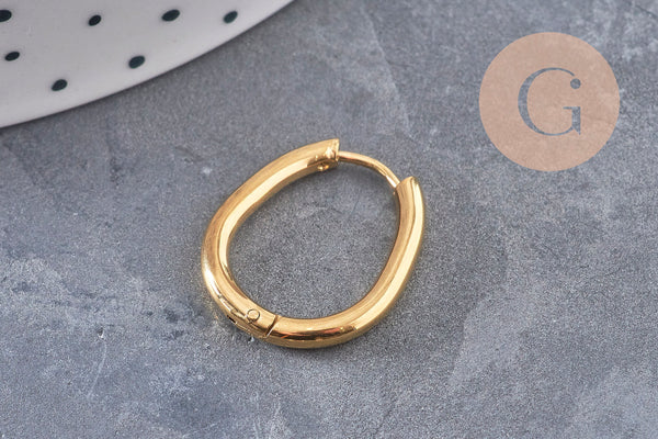 Oval hoop earrings in 201 stainless steel with platinum plating, 20.5mm, the pair VALIDE