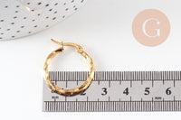 Créoles torsadées acier doré, bijoux doré, oreille percée,sans nickel, boucles acier, 25mm, la paire (G2402)