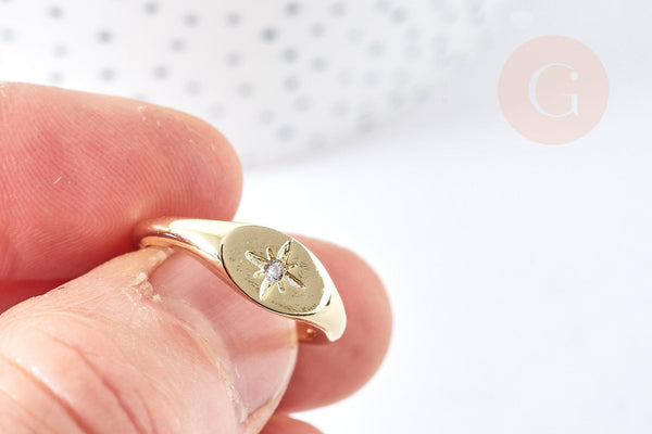 EP Bague chevalière étoile laiton doré 304 inoxdydable 17.2mm, x1