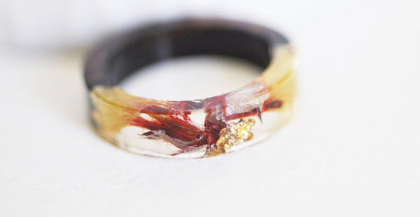 EP Bague ébène bois résine feuille d'or jaune 17.5mm, x1 (G1823)