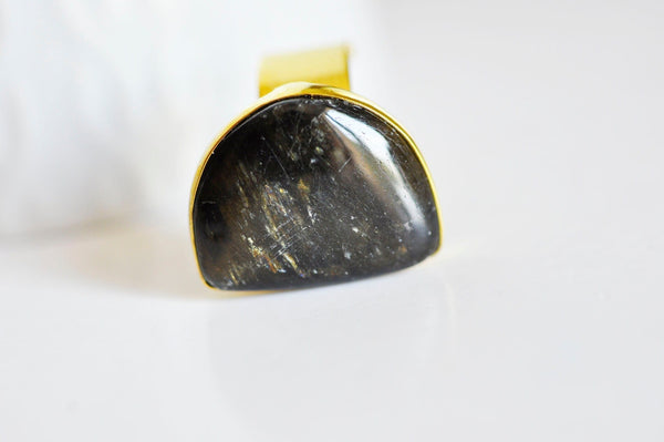 EP Bague réglable dorée labradorite 18mm, x1