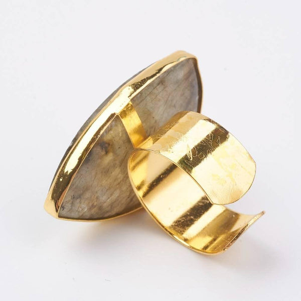 EP Bague réglable dorée labradorite 18mm, x1