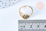 EP-Bague réglable feuille de palme acier doré Taille 54, x1 (G6409)