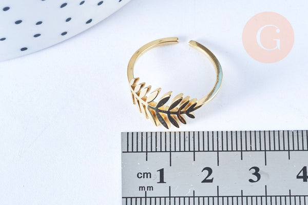 EP-Bague réglable feuille de palme acier doré Taille 54, x1 (G6409)